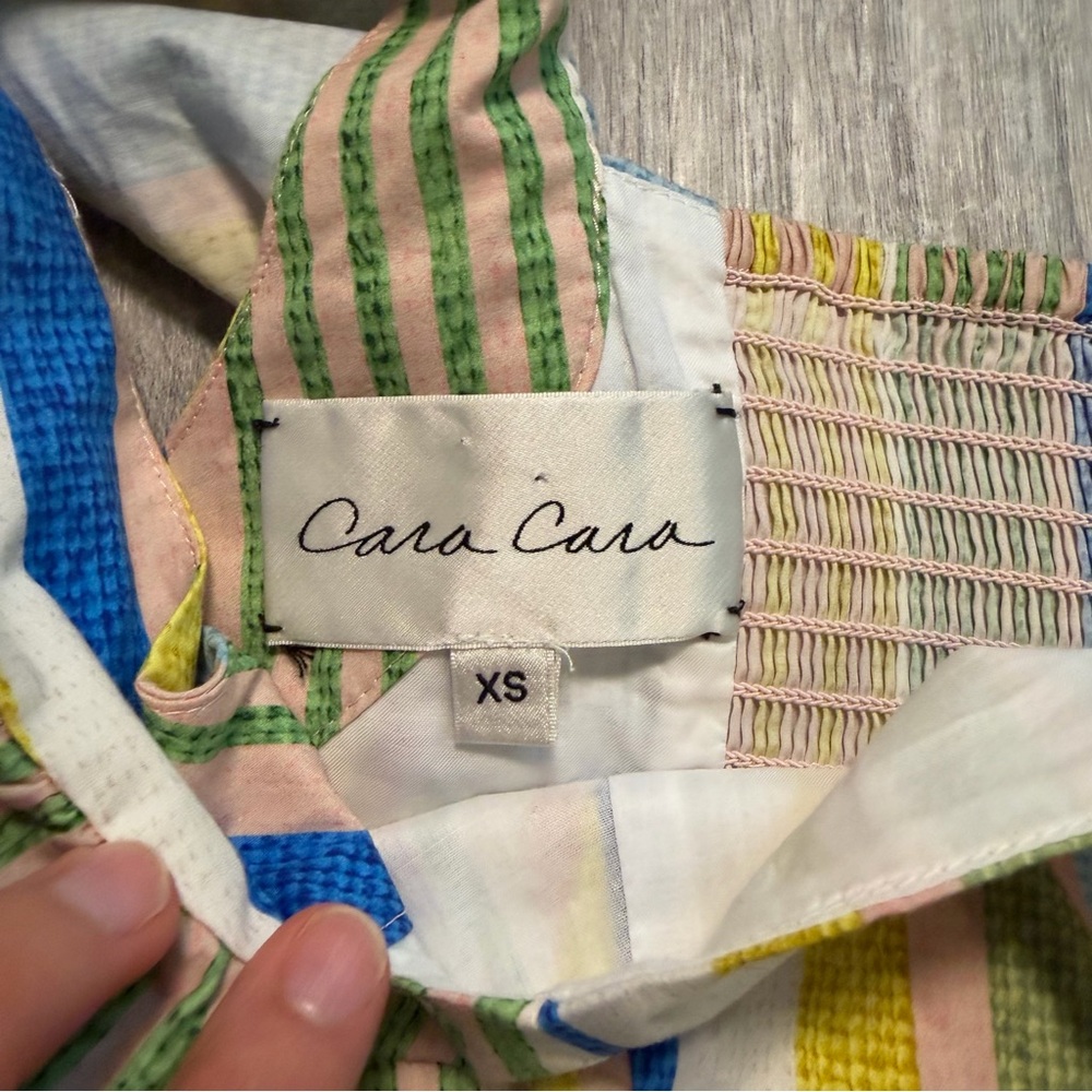 Cara Cara Women's Yellow Cotton Darby Striped Crop Top Size XS Preppy Festival - Picture 4 of 8
